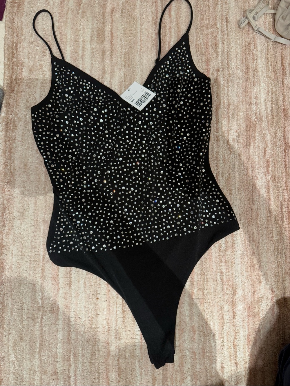 Astr Black Rhinestone Embellished Sleeveless Bodysuit